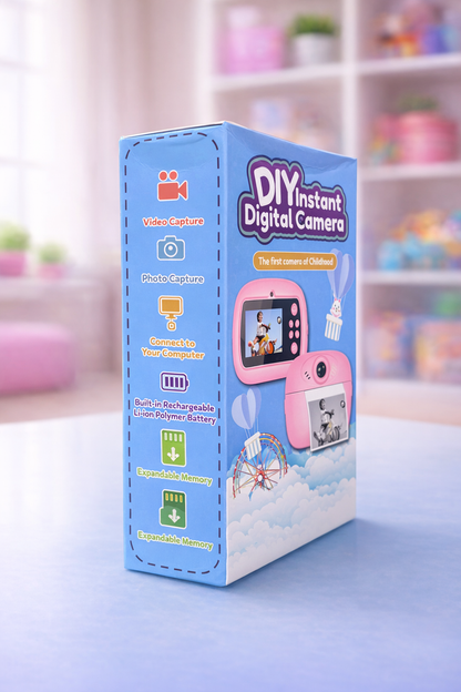 DIY Instant Print Camera for Kids – Thermal Ink-Free Printing Digital Camera with Paper Roll, Color Pens & USB Charging - 1 Pc