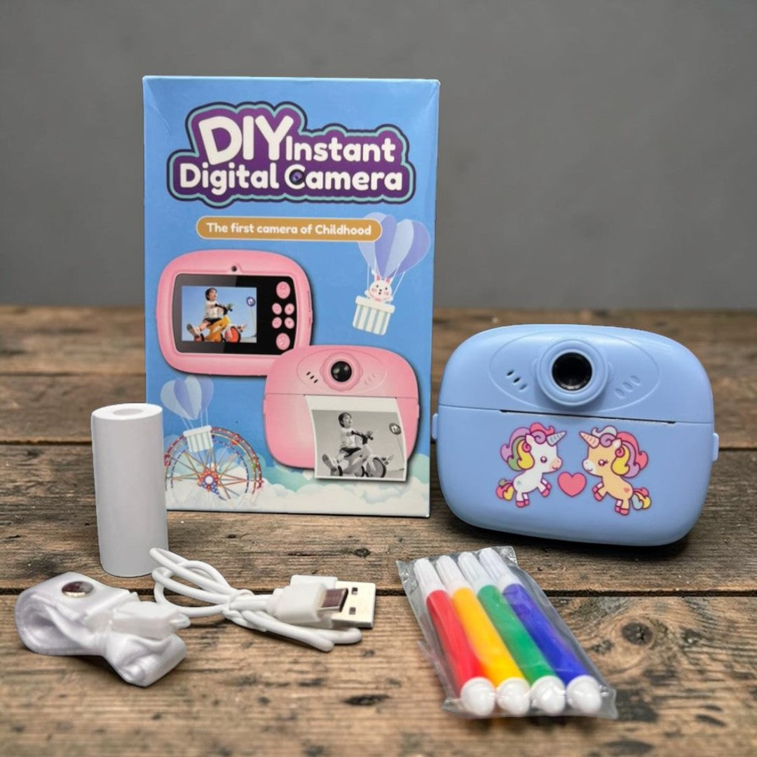DIY Instant Print Camera for Kids – Thermal Ink-Free Printing Digital Camera with Paper Roll, Color Pens & USB Charging - 1 Pc