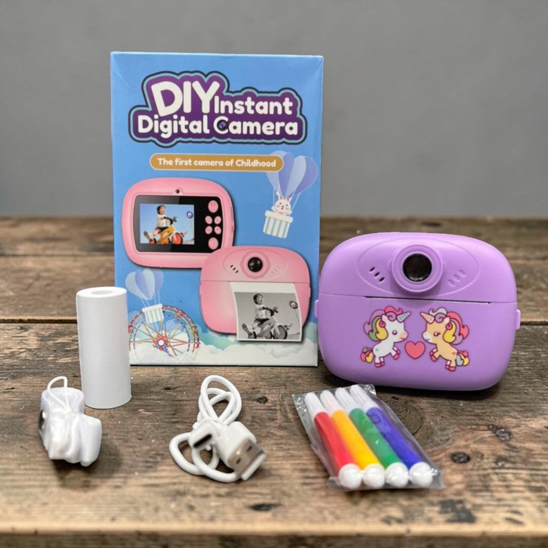 DIY Instant Print Camera for Kids – Thermal Ink-Free Printing Digital Camera with Paper Roll, Color Pens & USB Charging - 1 Pc
