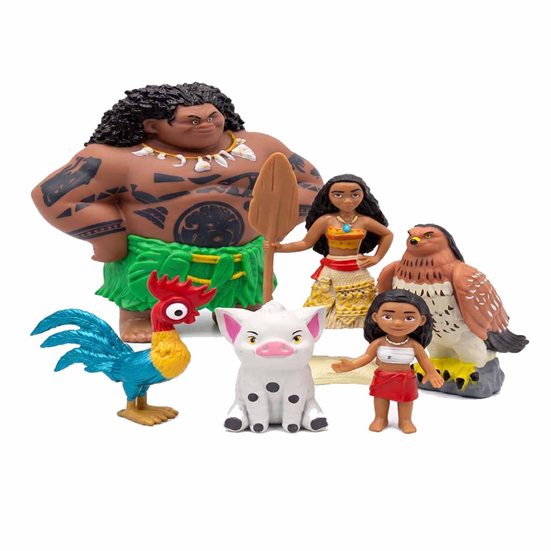 Moana 6-Piece Adventure Figure Playset with Maui, Moana, Pua, Hei Hei & Hawk – Disney Inspired Kids Toy Set