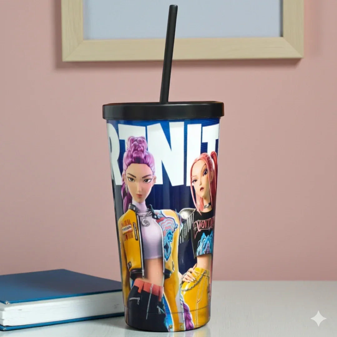 K-Pop Fortnite 700ml Stainless Steel Tumbler Sipper Water Bottle With Straw | Leak-Resistant Travel Cup