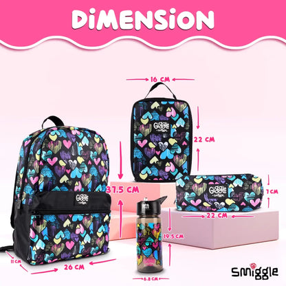 Smiggle Giggle Heart Print Bundle Set (4 Pieces) – Backpack, Lunch Bag, Pencil Case & Water Bottle for Kids 3+