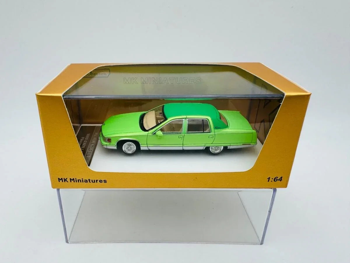 MK Miniatures 1:64 Cadillac Fleetwood Lowrider – Metallic Green Die-Cast Model Car with Display Case - Jaiman Toys