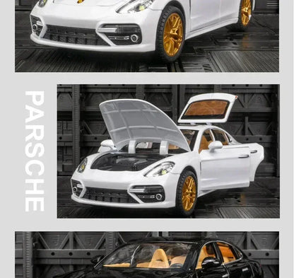 Joy Junction 1:24 Porsche Panamera Die-Cast Model Car – Alloy Metal Pull Back Toy Car with Openable Doors, Light & Music