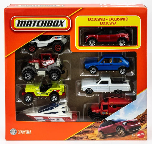 Matchbox 1:64 8-Pack Diecast Cars Set – Includes Exclusive 2024 Ford Explorer BEV Rapid Red Metallic