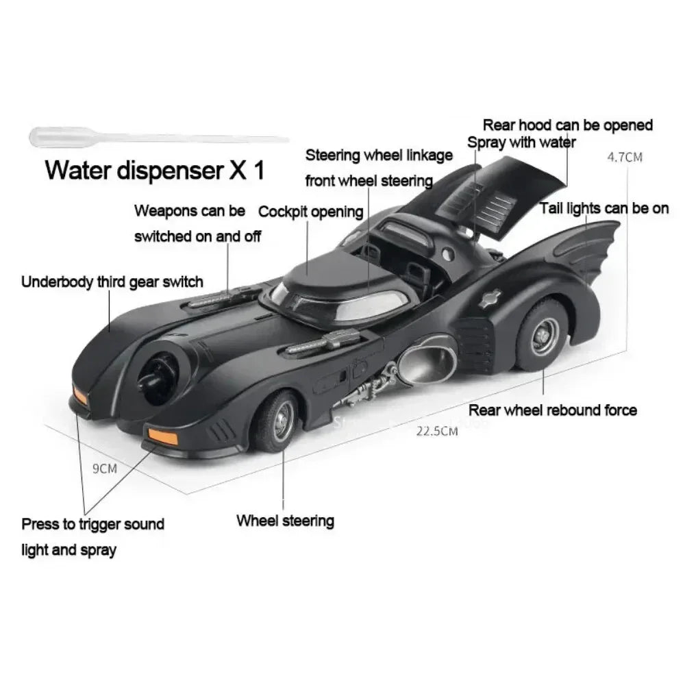 Joy Junction 1:24 Scale 1989 Batmobile Diecast Alloy Car Model – Black Finish | -Go Lights & Sound, Spray Effect, Shock Absorption (JJ211)