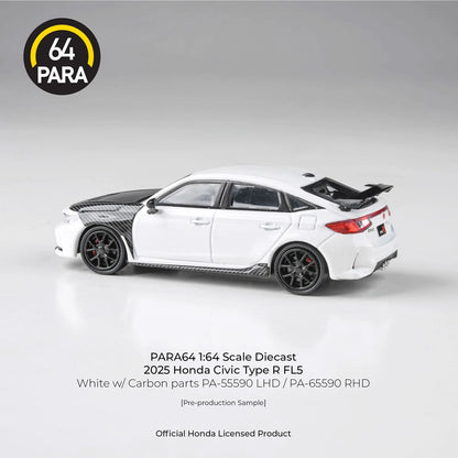PARA64 1:64 2023 Honda Civic Type R FL5 White with Carbon Parts (RHD) Diecast Model Car | Official Honda Licensed Collectible