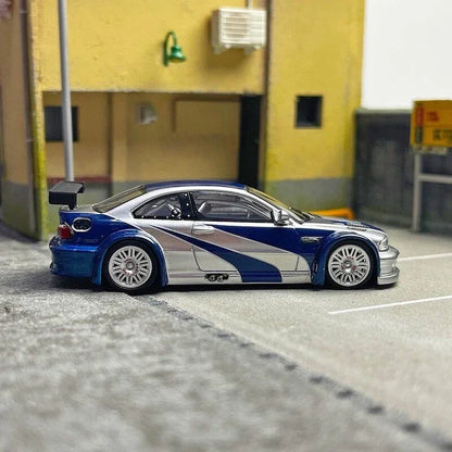 BMW M3 GTR E46 Silver And Blue Livery DCM 1:64 Diecast Car Models - Jaiman Toys