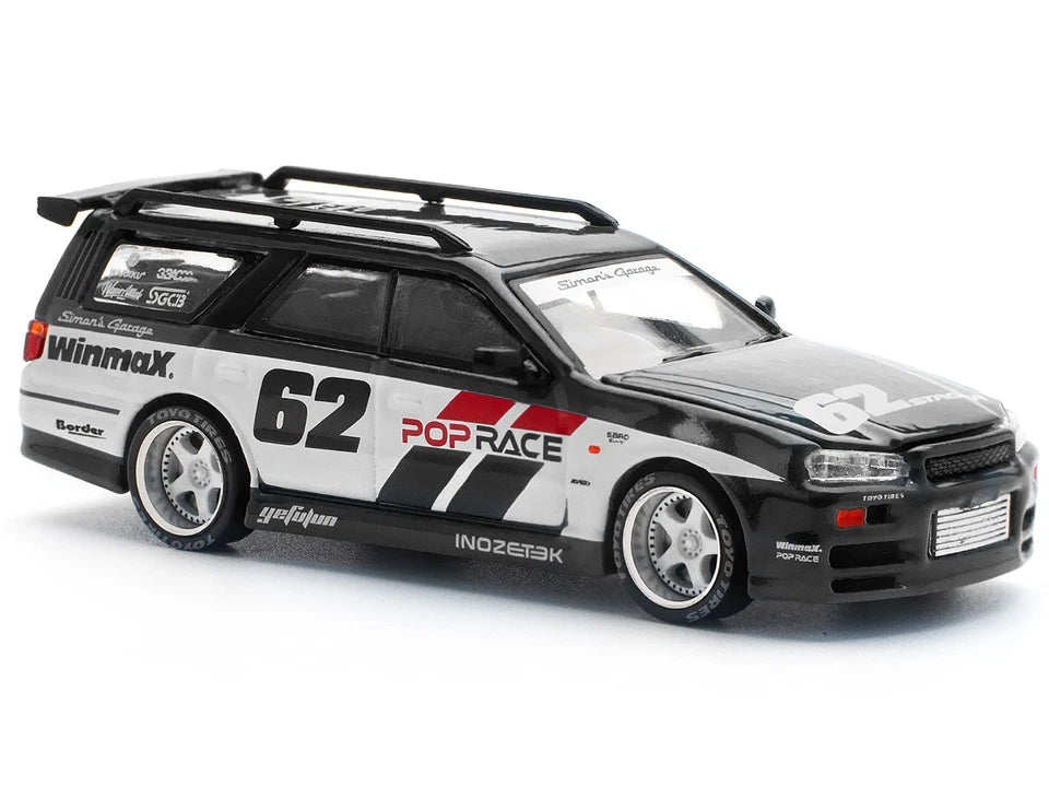 POP RACE 1:64 Nissan Stagea R34 Simon’s Garage #62 –  Scale Premium Diecast Collectible Model Car