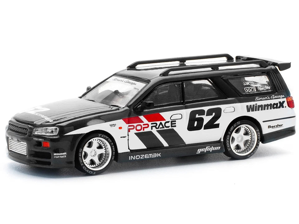 POP RACE 1:64 Nissan Stagea R34 Simon’s Garage #62 –  Scale Premium Diecast Collectible Model Car
