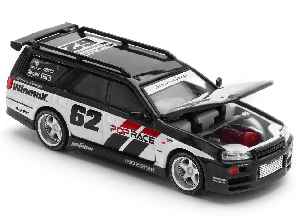 POP RACE 1:64 Nissan Stagea R34 Simon’s Garage #62 –  Scale Premium Diecast Collectible Model Car
