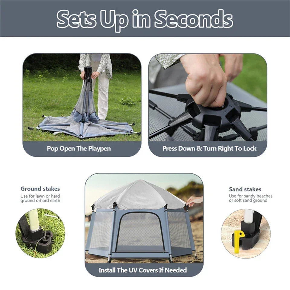 Breatoi Portable Playpen Tent House with UV Covers – Foldable Indoor & Outdoor Mesh Enclosure with Carry Bag (148cm)