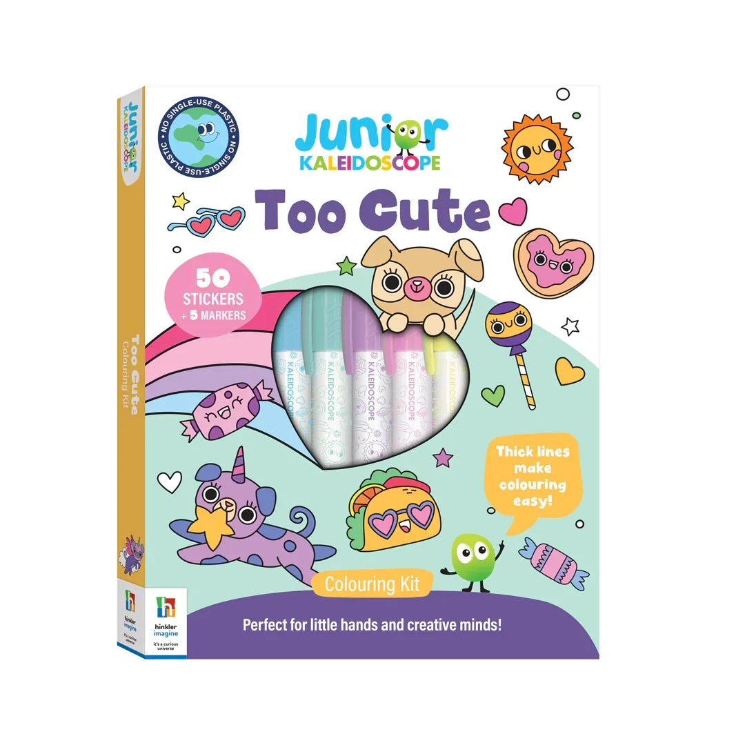 Junior Kaleidoscope Too Cute Colouring Kit- 50 Stickers and 5 Markers Age 3+ - Jaiman Toys