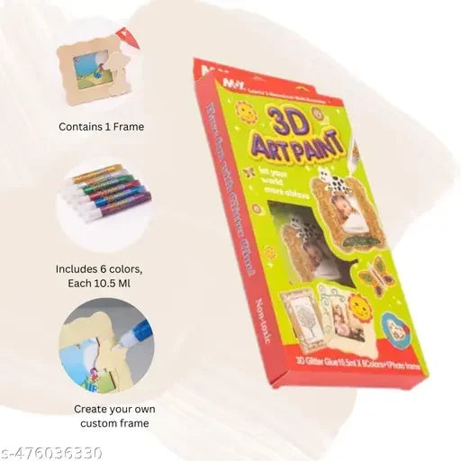 3D Art Paint Kit – Glitter Glue Painting Set with Wooden Frame, Safe & Non-Toxic, For school, kids - Jaiman Toys