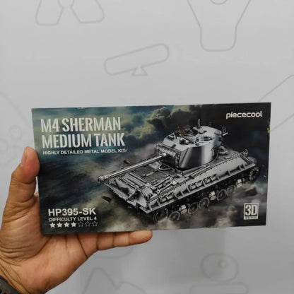 Piececool 3D Metal Puzzle M4 Sherman Medium Tank – 512 Pieces – Military Series – Difficulty Level 4 – Stainless Steel DIY Model Kit-Age16+