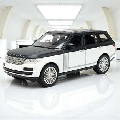 Toy Car Range Rover 1:24 Scale Diecast Model Car – Pullback Toy SUV with Openable Doors, Sound & Light Features (Black/White)