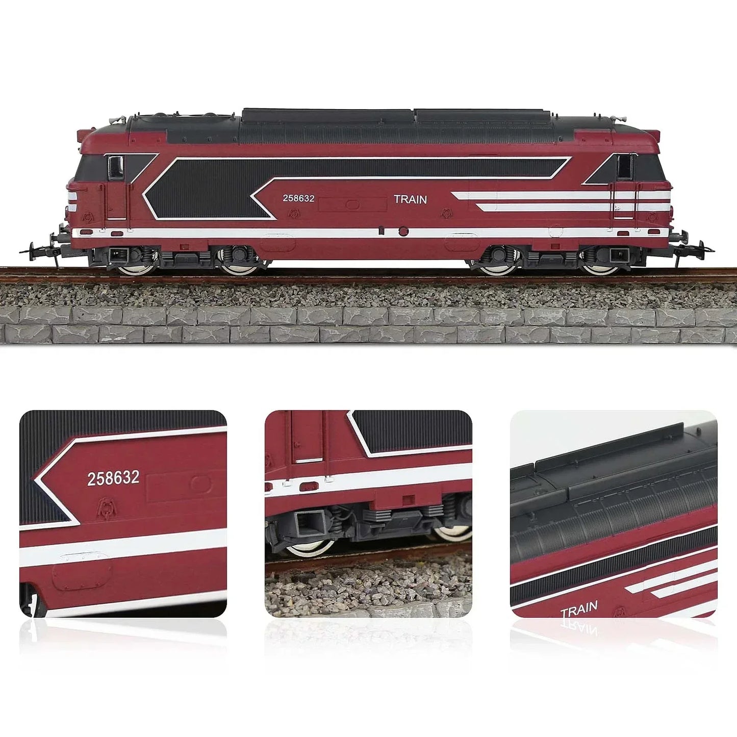 HANFIY 67000 HO Scale Blue Power Train Locomotive – Realistic Railway Engine Model 1:87 - Red