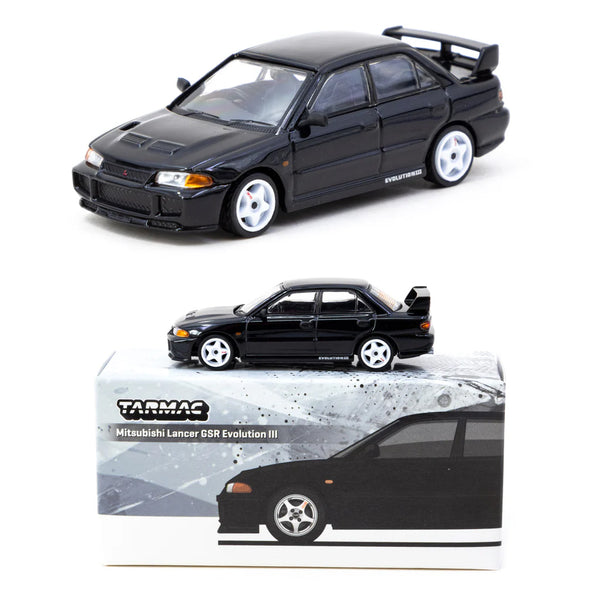 Tarmac Works GLOBAL64 1:64 Mitsubishi Lancer GSR Evolution III Black Diecast Model Car (T64G-050-BK)