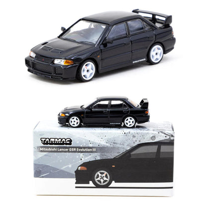 Tarmac Works GLOBAL64 1:64 Mitsubishi Lancer GSR Evolution III Black Diecast Model Car (T64G-050-BK)