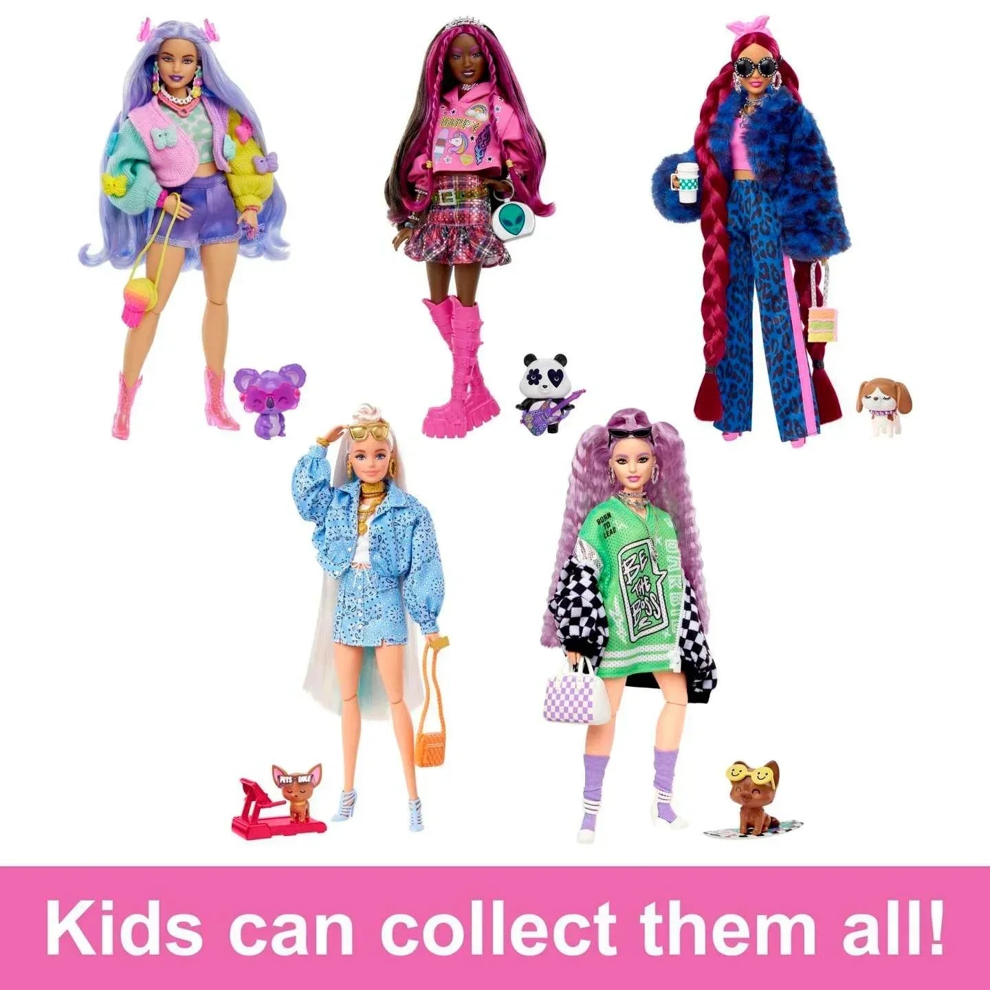 Barbie® Doll and Accessories, Extra Fashion Doll with Crimped Lavender Hair and Checkered Jacket, Pet Puppy - Jaiman Toys