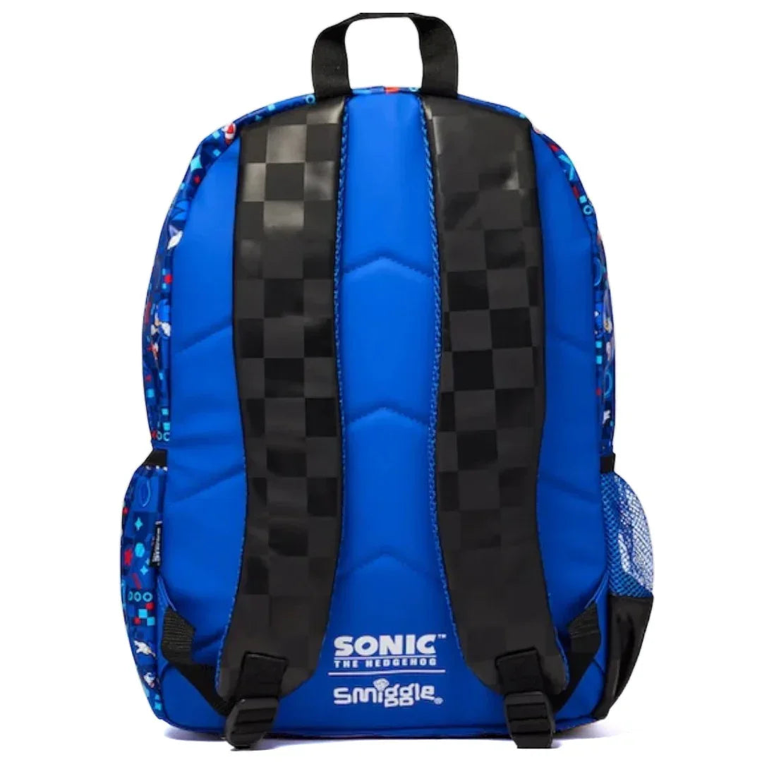 Smiggle Sonic the Hedgehog Classic School Backpack – 16 Inch Kids Bag with Laptop Sleeve, Zippered Compartments & Dual Bottle Holders