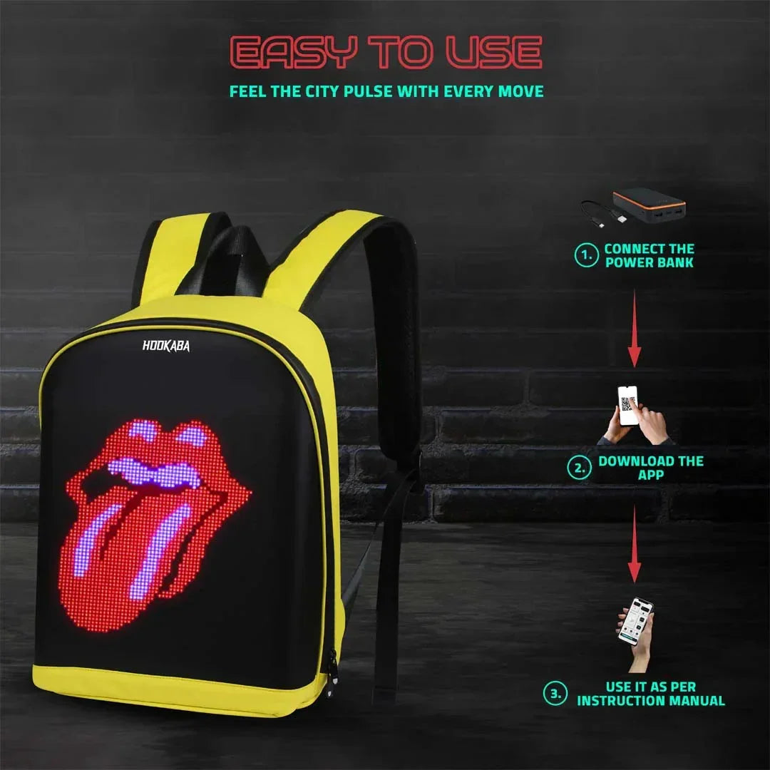 Hookaba Urban Buzz LED Backpack – Futuristic Hard Shell | Waterproof | 15.6” Laptop | Night-Ready Design - Jaiman Toys
