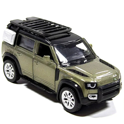 MSZ 1:42 Land Rover Defender 110 Die-Cast Model Car – Metallic Olive Green Pull Back with Openable Doors (67702)