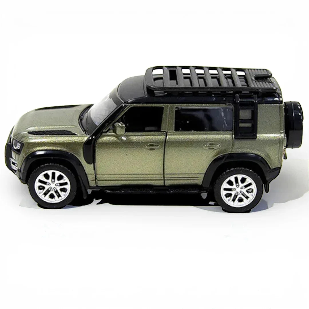 MSZ 1:42 Land Rover Defender 110 Die-Cast Model Car – Metallic Olive Green Pull Back with Openable Doors (67702)