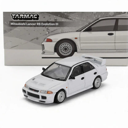 Tarmac Works 1:64 Mitsubishi Lancer Evolution III RS White Diecast Model Car | Authentic JDM Rally Replica | Premium Metal Collectible
