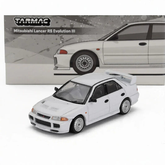 Tarmac Works 1:64 Mitsubishi Lancer Evolution III RS White Diecast Model Car | Authentic JDM Rally Replica | Premium Metal Collectible