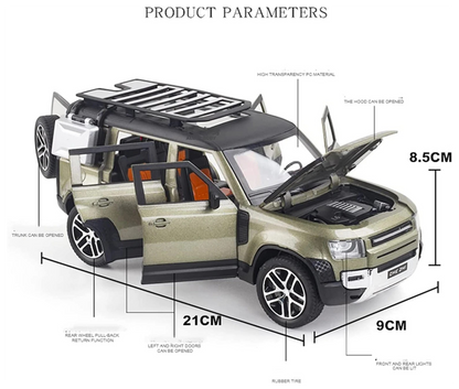 Joy Junction 1:24 Land Rover Defender 110 Diecast Model Car Toy with Light & Sound | Metal SUV Collection for Kids