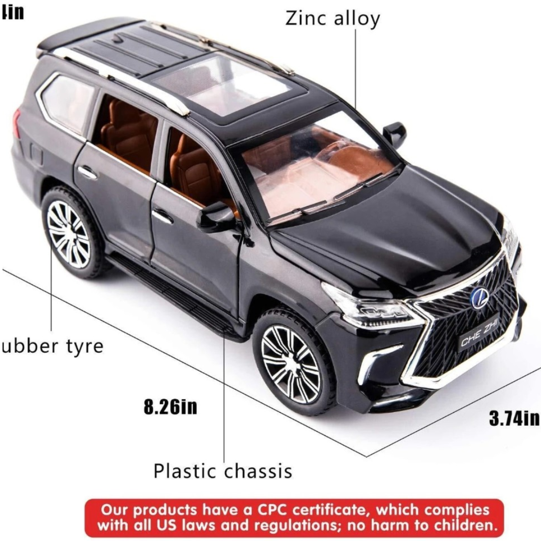 Joy Junction 1:24 Scale Lexus LX570 Diecast Car Model – Black Zinc Alloy Pull Back Toy Car with Sound & Light