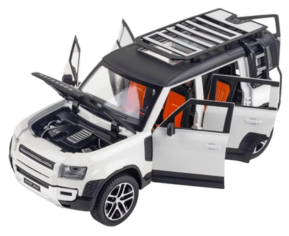 Joy Junction 1:24 Scale Defender SUV Diecast Car Model – Pull Back Toy Car with Light & Sound (White)