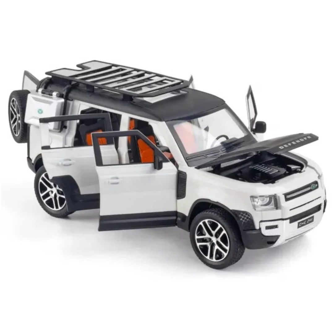 Joy Junction 1:24 Scale Defender SUV Diecast Car Model – Pull Back Toy Car with Light & Sound (White)