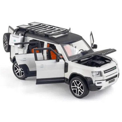 Joy Junction 1:24 Scale Defender SUV Diecast Car Model – Pull Back Toy Car with Light & Sound (White)