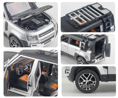 Joy Junction 1:24 Scale Defender SUV Diecast Car Model – Pull Back Toy Car with Light & Sound (White)