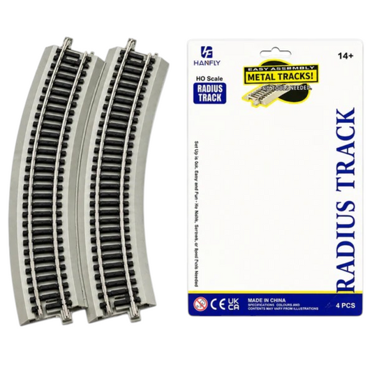 HANFLY R4 66701 HO Scale Radius Curved Track Set (4 Pieces)  | Metal Railway Track for HO Model Train Layouts