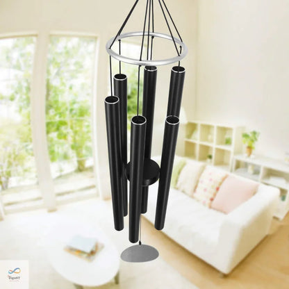 KallaG Aureole Wind Chime 28" – Tuned Aluminum Black 6 Pipes | Premium Home, Balcony & Garden Décor