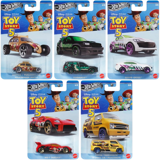 Hot Wheels Disney Pixar Toy Story 5 Diecast Cars Set (Pack of 5) – 1:64 Scale Collectible Vehicles