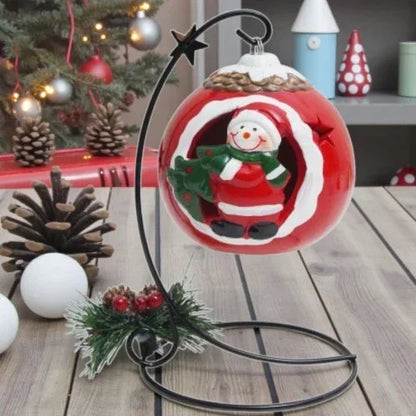 Hanging Santa Christmas Ornament with Metal Stand – Festive Bauble Décor with Pinecone & Berries | Tabletop Christmas Decoration  - 1 Piece
