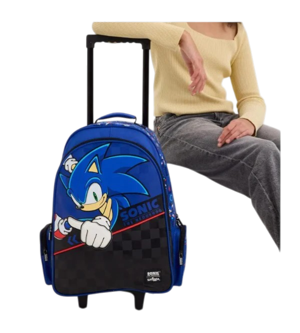 Smiggle Sonic The Hedgehog Trolley School Bag – Kids Wheeled Backpack with Extendable Handle for Grade 2–5