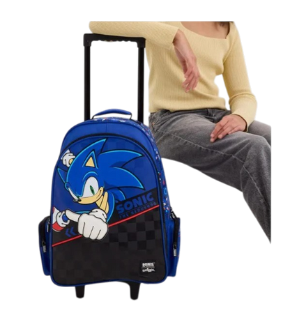 Smiggle Sonic The Hedgehog Trolley School Bag – Kids Wheeled Backpack with Extendable Handle for Grade 2–5