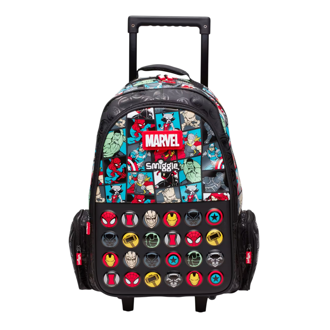 Smiggle Marvel Superhero Trolley School Bag – Kids Wheeled Backpack with Extendable Handle & Spacious Compartments