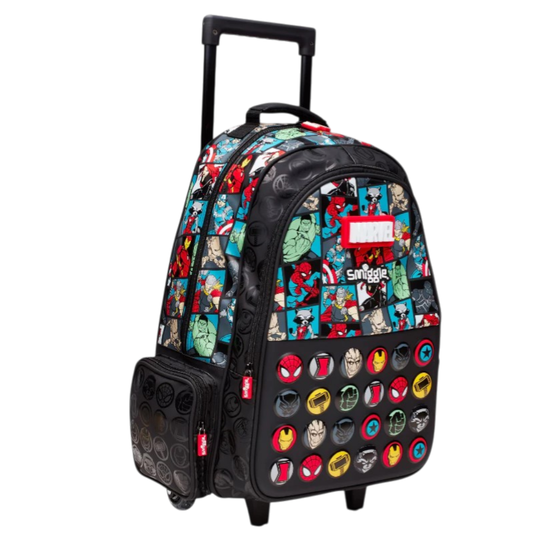 Smiggle Marvel Superhero Trolley School Bag – Kids Wheeled Backpack with Extendable Handle & Spacious Compartments