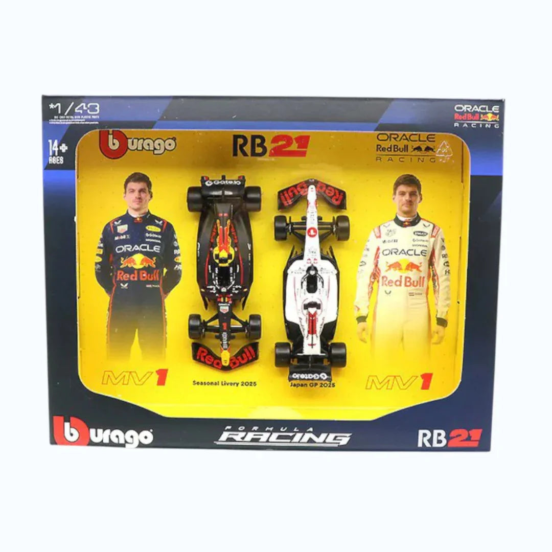 Bburago 1:43 Formula 1 Oracle Red Bull RB21 MV1 Max Verstappen 2 Cars Pack – 2025 F1 Diecast Models