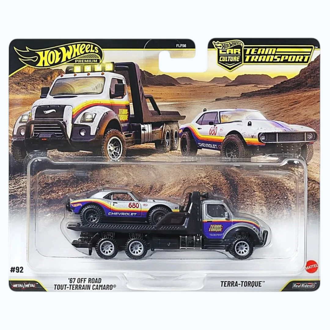 Hot Wheels Premium Car Culture Team Transport ’67 Off Road Camaro & Terra-Torque Hauler