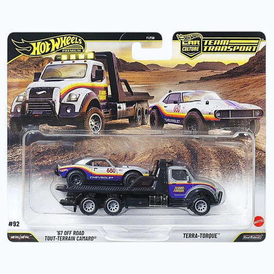 Hot Wheels Premium Car Culture Team Transport ’67 Off Road Camaro & Terra-Torque Hauler