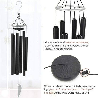 KallaG Aureole Wind Chime 28" – Tuned Aluminum Black 6 Pipes | Premium Home, Balcony & Garden Décor