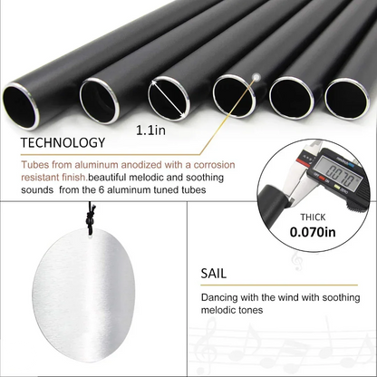 KallaG Aureole Wind Chime 28" – Tuned Aluminum Black 6 Pipes | Premium Home, Balcony & Garden Décor