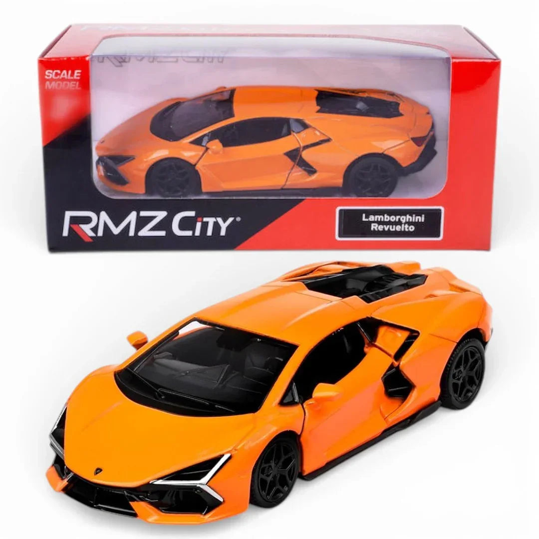 RMZ City Lamborghini Revuelto 1:36 Die-Cast Supercar | Pull Back & Go | Openable Doors | Orange / Green